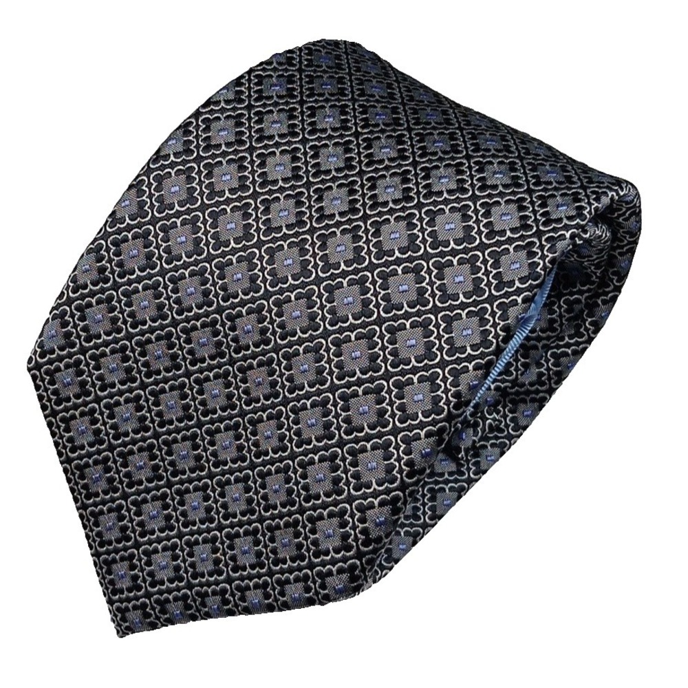 Saks Fifth Avenue Black, Blue‎ and Silver silk tie Office Formal Contemporary